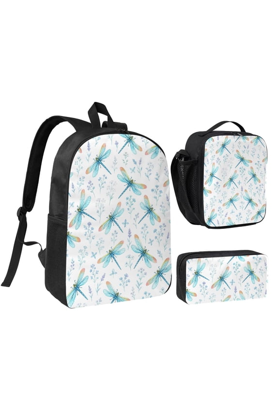 Dragonfly Floral Backpack Set 3pc Including Backpack, Lunch Bag and Pen Bag Combination