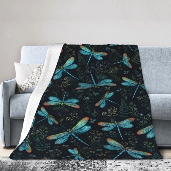Dragonfly Floral Blanket Gift Throw Blanket Gift for Women Botanical Wildflower Dark Cottage Decor 50x40