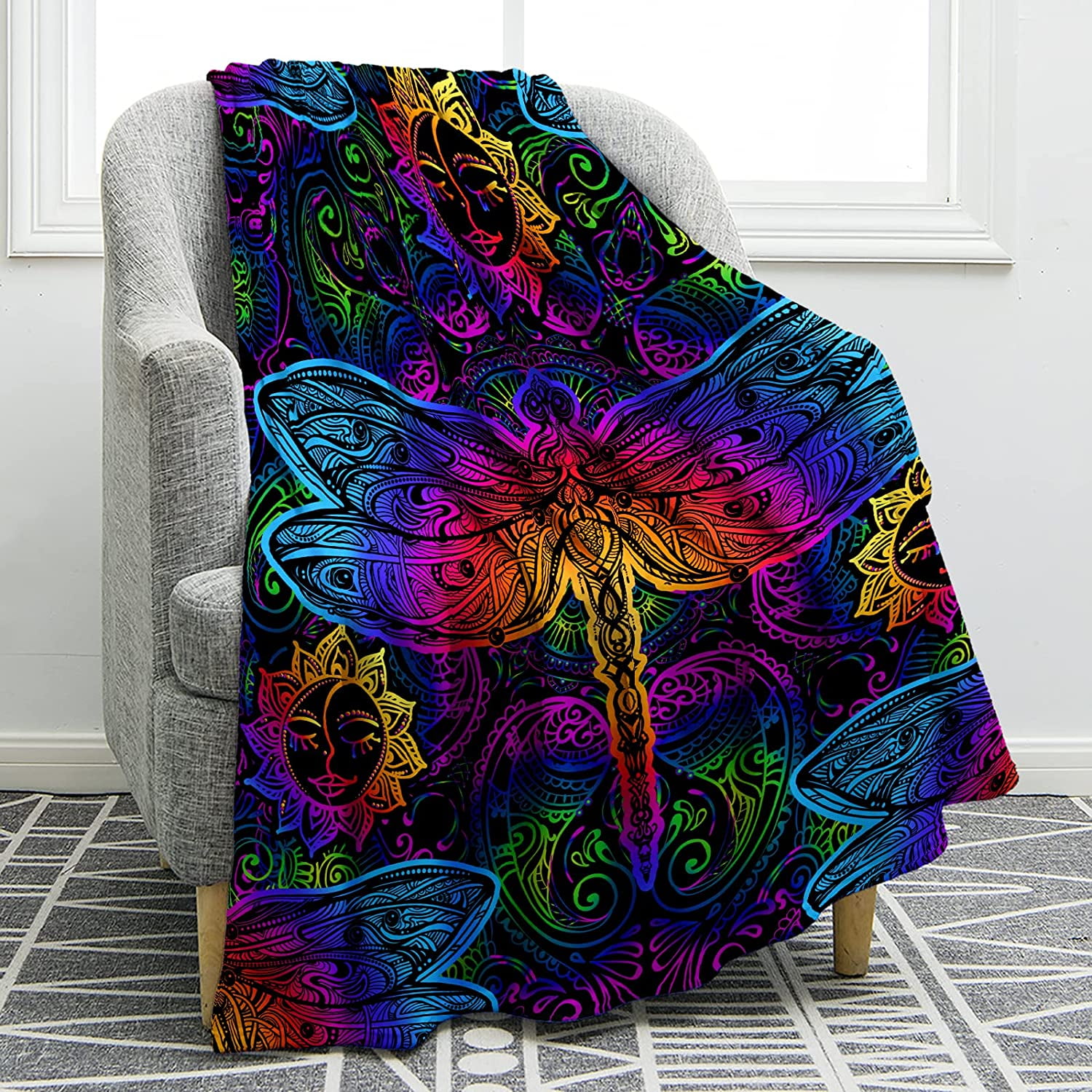 Dragonfly Floral Blanket Gifts for Women Kids Girls Decor for Bedroom