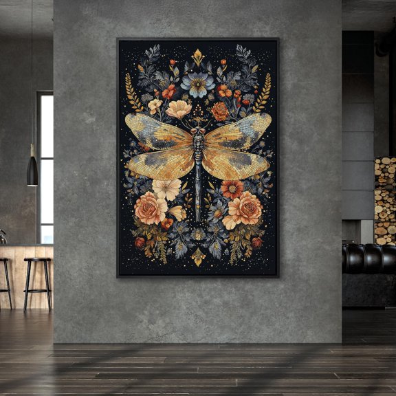 Dragonfly and Floral Botanical Art, Print, Dragonfly Wall Art, Nature,Inspired Bedroom Decor, Floral, Gift Idea Poster Decor, Size 12x18 UNFFRAMED F03.1.8l2681