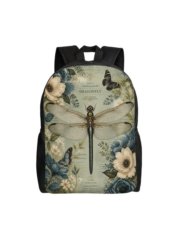 Dragonfly Floral Botanical Backpack Full Front Print Travel Laptop Bag for Men and Women