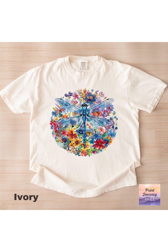 Dragonfly Floral Nature Aesthetic Meadow Insect Botanical T-Shirt