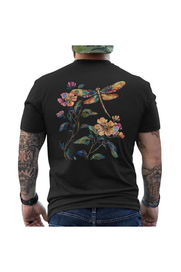Dragonfly Flower Insect Lover Back T-Shirt