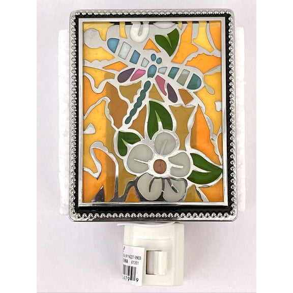 Dragonfly & Flower Night Light - Stained Glass Night Light by Ganz