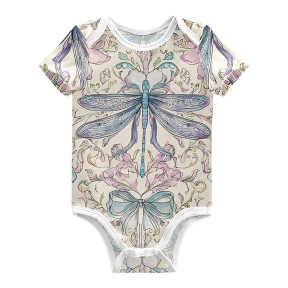 Dragonfly Flowers Bows Vintage Style Pure Cotton Bodysuit Short Sleeve Pajamas One-Piece Romper Unisex 3 Months