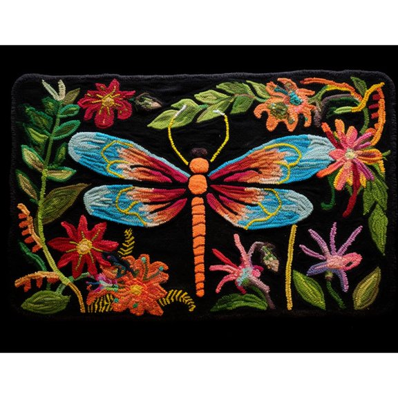 Dragonfly Flowers Latch Hook Rectangle Rug Kits for Adults Needle Crochet Yarn Embroidery Carpet Hook and Latch Kit Floor Mat Tapestry Christmas Home Decoration 52x38cm(4)