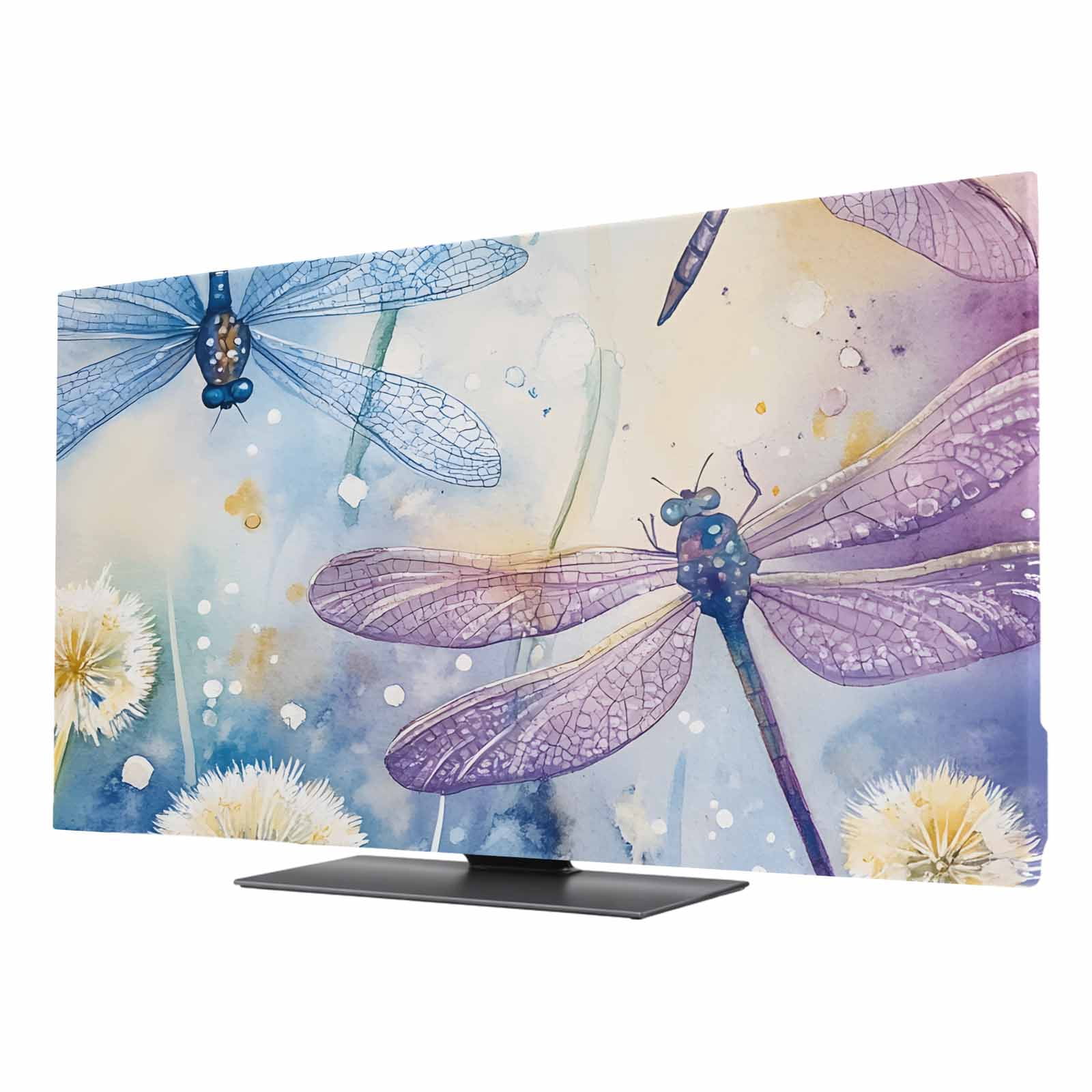 Dragonfly Computer Monitor Dragonfly Flowers TV Cover for 50 Inch Screen,Stretch Fabric Dustproof ...