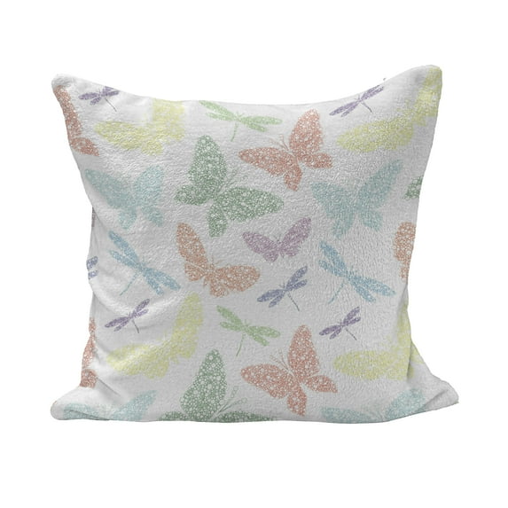 Dragonfly Fluffy Throw Pillow Cushion Cover, Colorful Different Sized Speckled Butterfly and Dragonfly Wings Image, Decorative Square Accent Pillow Case, 24" x 24", Multicolor, by Ambesonne