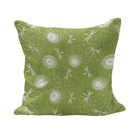 Dragonfly Fluffy Throw Pillow Cushion Cover, Sketch Style Dandelion Flower Petals Spring Beauty Nature Blossom Image, Decorative Square Accent Pillow Case, 40" x 40", Lime Green Cream, by Ambesonne