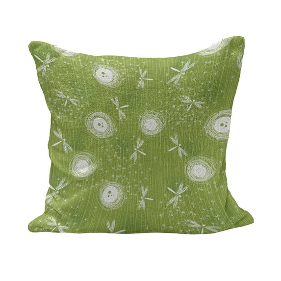 Dragonfly Fluffy Throw Pillow Cushion Cover, Sketch Style Dandelion Flower Petals Spring Beauty Nature Blossom Image, Rectangle Accent Pillow Case, 26" x 16", Lime Green Cream, by Ambesonne