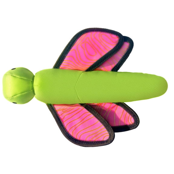 Dragonfly Flying Dog Toy,Pink Green Dragonfly Launching Flying Dog Toy Slingshot Chase Fetch Training Interactive Dog Toy Durable Stuffed Animal Crinkle Dog Squeaky Toy for Medium Large Dogs Toy Gift