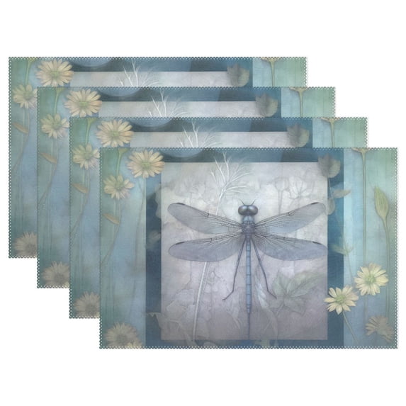 Dragonfly Frame Flowers 12×18 inch Placemats Heat Resistant Washable Foldable Rectangular Placemats Set Decoration Indoor Outdoor for Kitchen Dining Table 1PC
