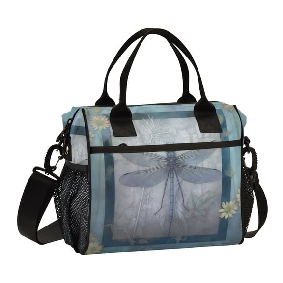 Dragonfly Frame Flowers Cooler Bag Lunch Bag Soft Cooler Cooling Tote Insulated Lunch Box for Adult Men Women
