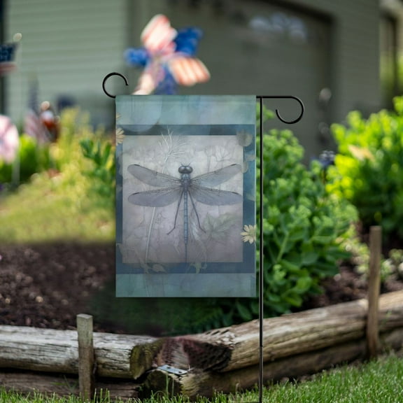 Dragonfly Frame Flowers Garden Flag Double Sided Outdoor Banners for Courtyard Outdoor Lawn Farmhouse Holiday Decorations