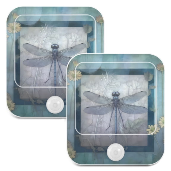 Dragonfly Frame Flowers Night Lights Plug into Wall LED with Auto Light Sensor Warm Light for Kids Hallway Bedroom Living Room Kitchen Bathroom Set of 2
