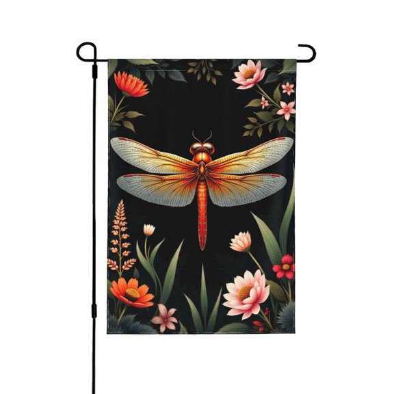 Dragonfly Garden Flag 12x18 Inch, Double Sided Floral Insect Yard Flag, Summer Spring Outdoor Decor, Rustic Farmhouse Lawn Flag, Botanical Insect Design