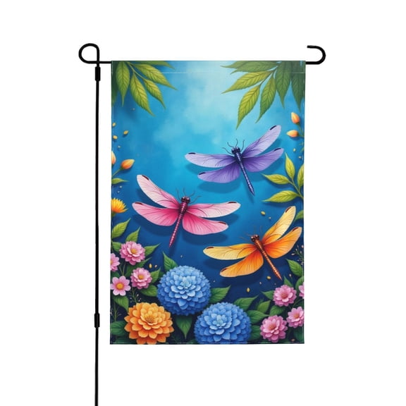 Dragonfly Garden Flag 12x18 Inch Double Sided Spring Summer Flowers Yard Flag Colorful Dragonfly House Flag Outdoor Decorations Seasonal Welcome Yard Flags