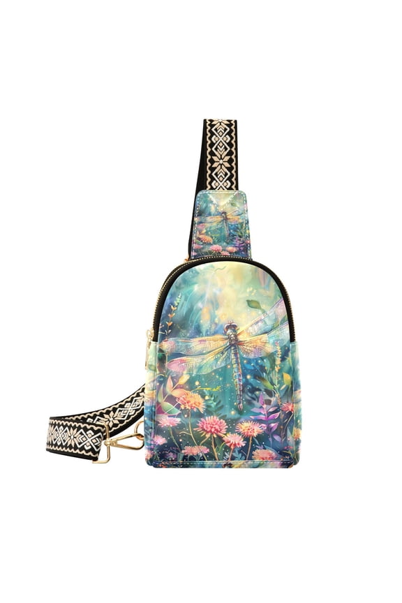 Dragonfly Garden Flowers Crossbody Bags Backpack Chest Bag Shoulder Bag Waist Bag for Outdoor Travel Hiking Fitness Cycling