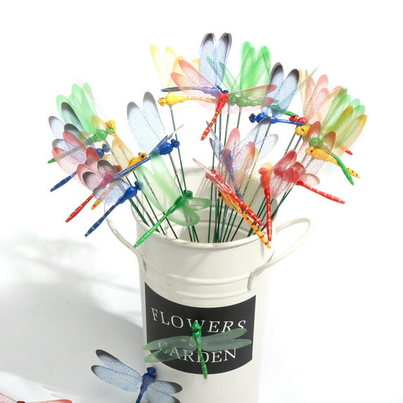 Dragonfly Garden Stakes, Set of 24 Simulated Dragonfly Iron Stakes, Outdoor Fake Dragonfly for Garden Decor