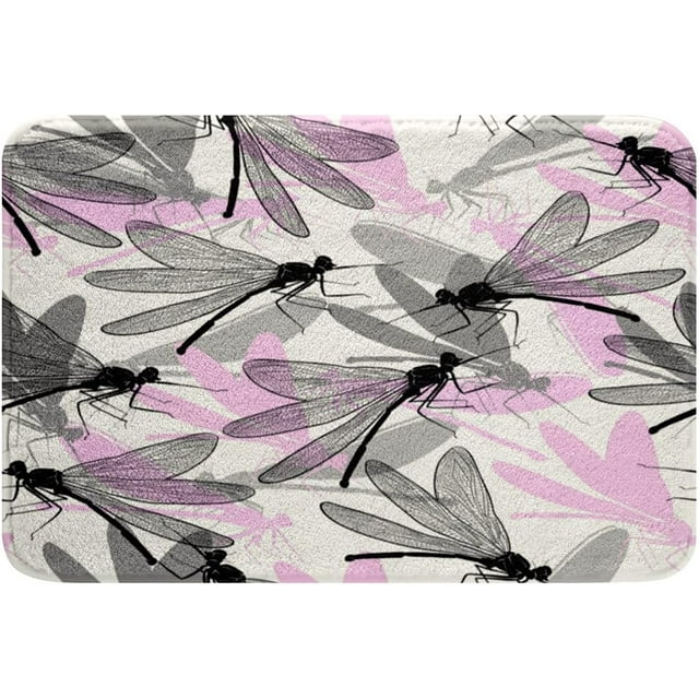 Dragonfly Gifts for Women Black Pink Dragonfly Bathroom Rugs Watercolor
