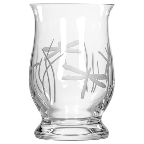 Dragonfly Glass Candleholder - 8-inch Engraved Vase- Lead-Free Glass - -Wheel Engraved Vase - Multi-use Pillar Candle Holder and Flower Vase