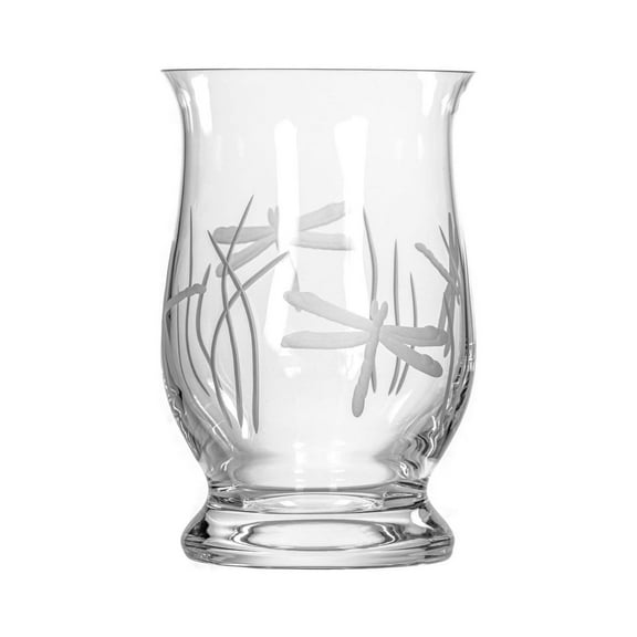 Dragonfly Glass Candleholder - 8-inch Engraved Vase- Lead-Free Glass - -Wheel Engraved Vase - Multi-use Pillar Candle Holder and Flower Vase