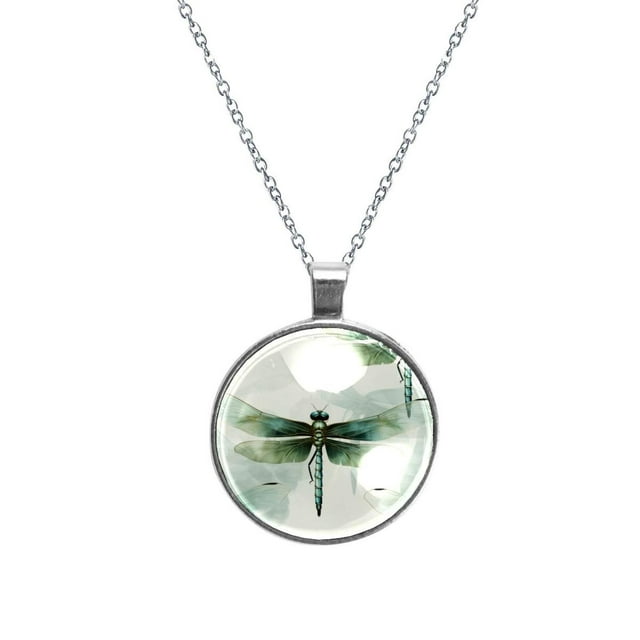 Dragonfly Glass Circular Pendant Necklace - Women's Jewelry - Walmart.com