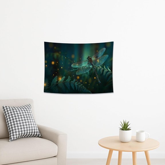 Dragonfly Green Tapestry, Nature Wall Art for Home Decor, Enchanted Forest Aesthetic for Living Room, Bedroom, Dorm 40x30 Inch
