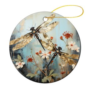 Dragonfly Haze Christmas Ornament Vintage Old Backdrop And Dragonfly Bug Circle Ornament Keepsake Funny Christmas Hanging Tree Decor Ornament Housewarming Gift