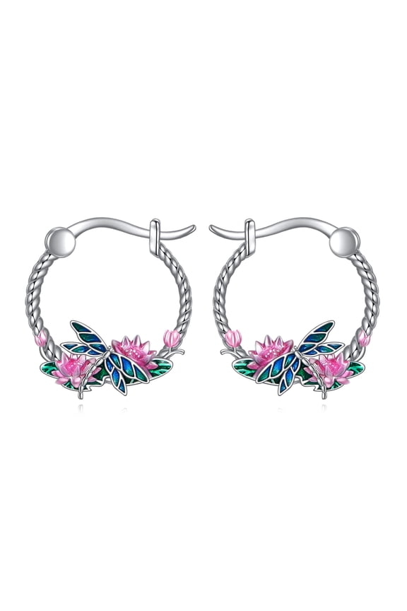 Dragonfly Hoop Earrings for Women Sterling Silver Lotus Huggie Earrings Enamel Earrings Dragonfly Jewelry Gifts for Daughter