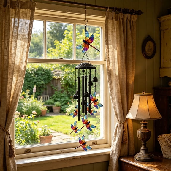 Dragonfly & Hummingbird Metal Wind Chime, Outdoor Garden Hanging Decoration, Gentle Sound Windbell for Patio & Yard, Multicolor Metal Ornamental Gift