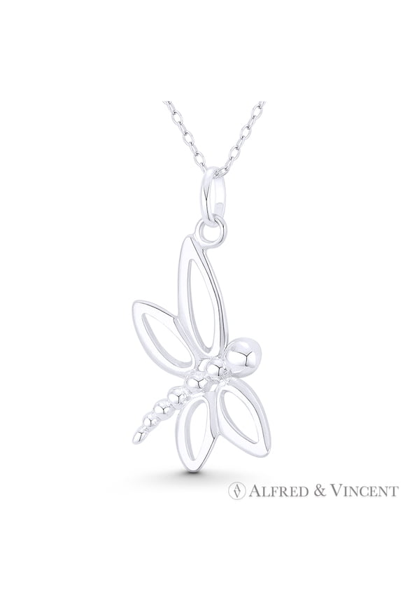 Dragonfly Insect Animal Charm 28x23mm (1.1x0.9in) Pendant & Chain Necklace in .925 Sterling Silver