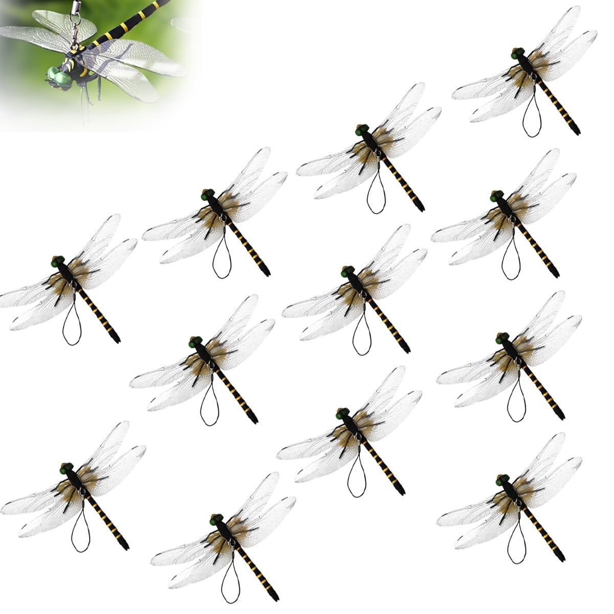 Dragonfly Insect Clip Shaped Bug Repellent Clips Realistic 3D Fake Artificial Flying Insect Hat for Outdoor Decor Garden Camping Yard Fly Repelling Decorative Companion