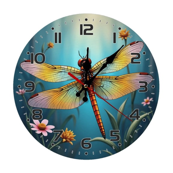 Dragonfly Insect Fantasy Wall Clock 10 Inch Silent Non Ticking Round Clock Decoration for Living Room Kitchen Bedroom Bathroom Office Classroom