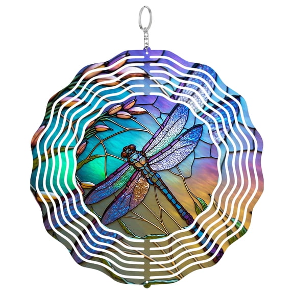 Dragonfly Insect Wing 3D Wind Spinner Kinetic Yard Art Stainless Steel Garden Nature Gift Round