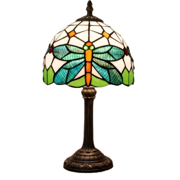 Dragonfly Lamp Green Tiffany Style Stained Glass Nightstand Light Enchanted Forest Nature Inspired Ambient Lamp Bedside Decor