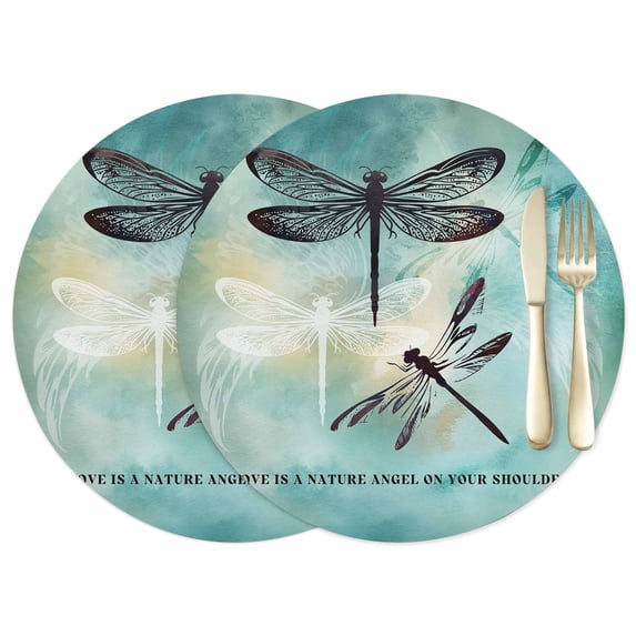Dragonfly Leather Placemats Set of 2, 12 Inch, Abstract Animal Teal ...