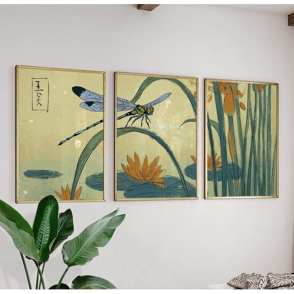 Dragonfly Lily Pond Japanese Watercolour Print Version 4 Set 3 Unframed Paper Print 8x12