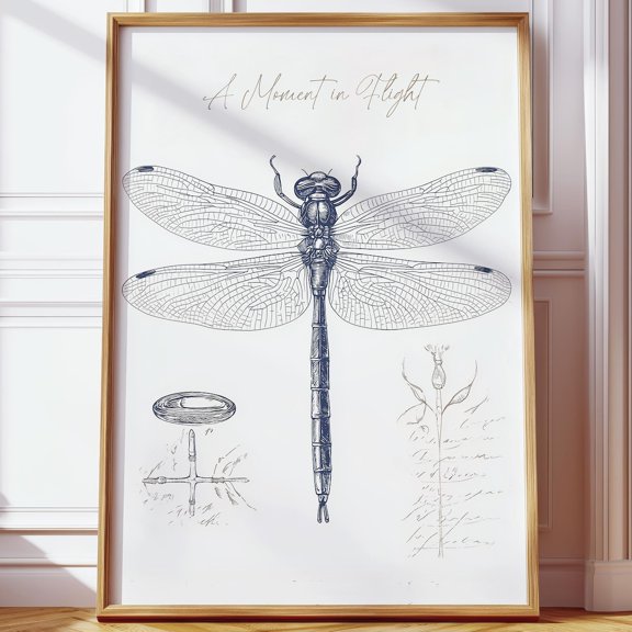 Dragonfly Line Art Poster - Scientific Minimalist Tribute To Nature, Symbol Of Transformation, Perfect For Modern Homes & Mindful Spaces Wall Art, Modern Wall Decor, 8x12 UNFRAMED