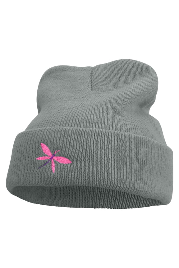 Dragonfly Logo Embroidered Super Stretch Knit Watch Cap Beanie - Lt Grey OSFM