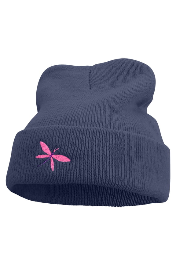 Dragonfly Logo Embroidered Super Stretch Knit Watch Cap Beanie - Navy OSFM