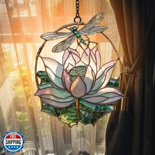 Dragonfly Lotus Acrylic Suncatcher Stained Glass Effect Window Car Hanging Ch