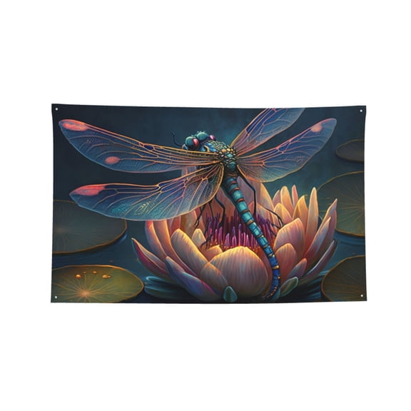 Dragonfly Lotus Cool Art Four Hole Decorated Banner Flag for Garden Yard Home Decoration Indoor Outdoor 3x5 Ft