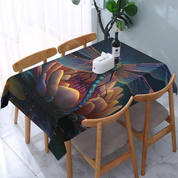 Dragonfly Lotus Cool Art Rectangular Tablecloth 54"x 72" Waterproof Rectangle Table Cover Cloth for Kitchen Dining Room Picnic Home Party
