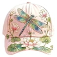 thumbnail image 1 of Dragonfly & Lotus Embroidered Baseball Cap Rhinestone Accent Lightweight Breathable Adjustable Polyester Hat For Casual Outdoor Wear(Pattern D-65Cm), 1 of 4