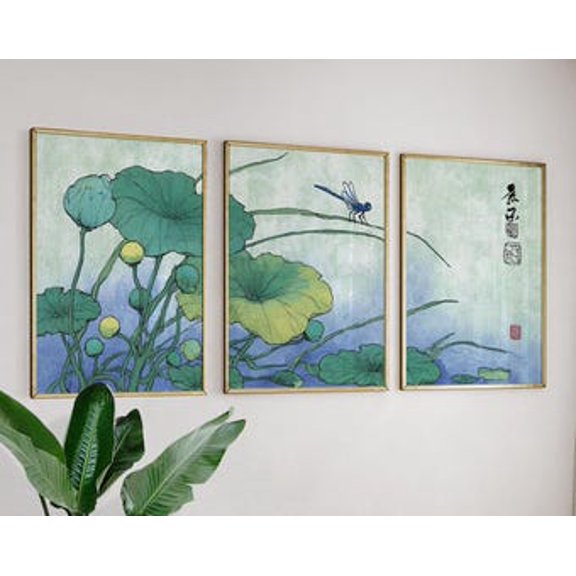 Dragonfly Lotus Pond Poster, Japanese Watercolour Print, Poster Only
