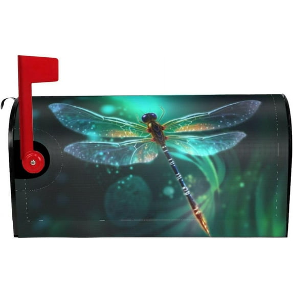 Dragonfly Mailbox Cover Mailbox Wraps, Waterproof Mailbox Covers Magnetic Post Box Cover Standard Size 21"(L) x 18"(W) Garden Yard Outside Farmhouse Home Decor