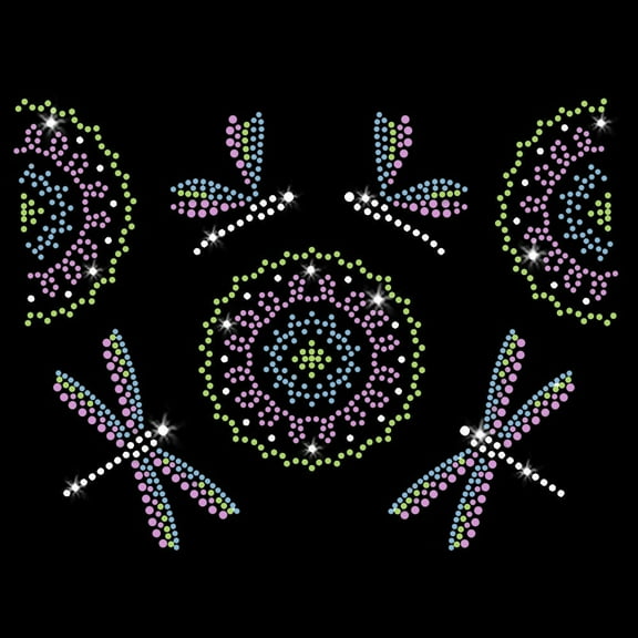 Dragonfly Mandala Iron-on Clear Rhinestone and Rhinestud Transfer by JCS Rhinestones