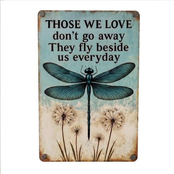 Dragonfly Memorial Plaque with Slogan, Vintage Style Metal Wall Sign for Garden and Home, Memory Wall Decor for Indoor and Outdoor