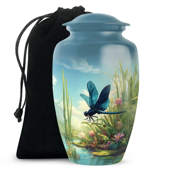 Dragonfly Memorial Urn For Human Ashes For Mother, Funeral Urn For Mom And Dad, Blue Urns For Adult Female Mother, Frog Cremation Urns For Human Ashes Adult Male, Large 10 Inch